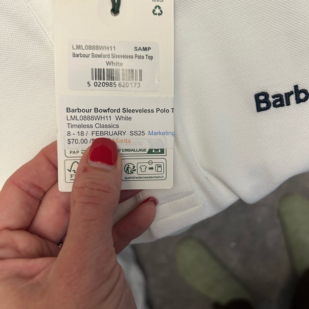 Barbour White Sleeveless Polo Top